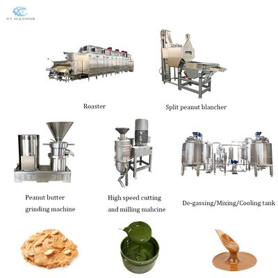 Garis produksi mentega kacang sepenuhnya otomatis dengan SUS304 stainless steel roaster blancher grinder